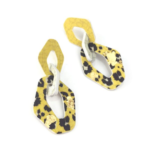 pendientes ligeros animalprint eslabón cadena amarillo