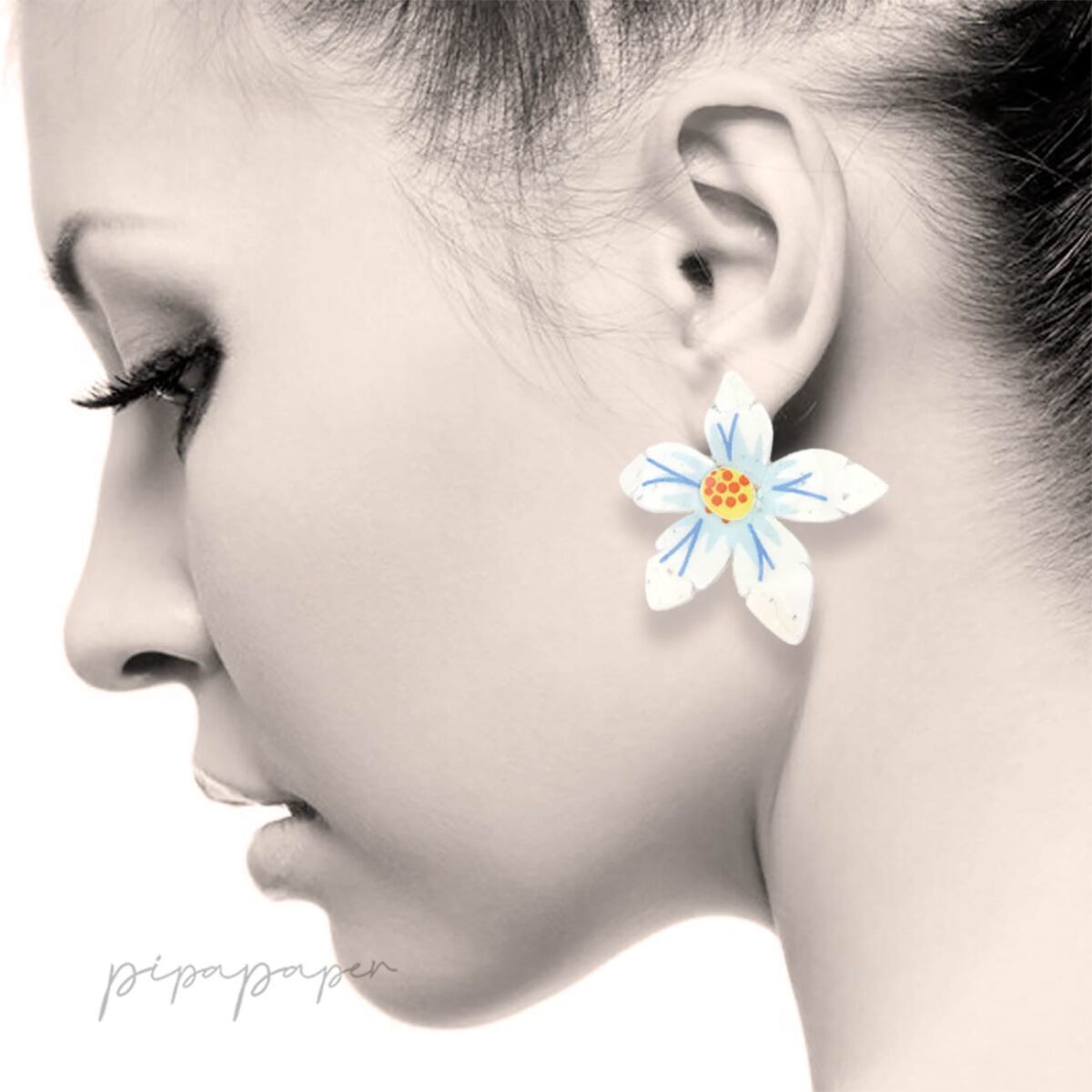 pendientes flores azahar azul para mujer ligero divertido elegante