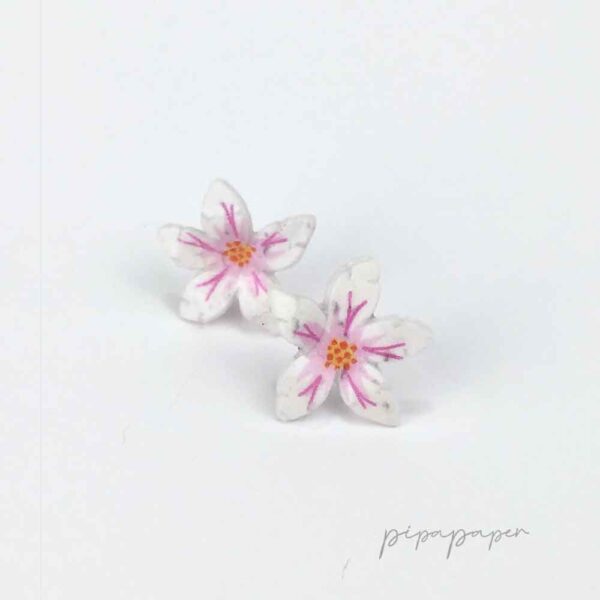 pendientes flor azahar rosa papel reciclado