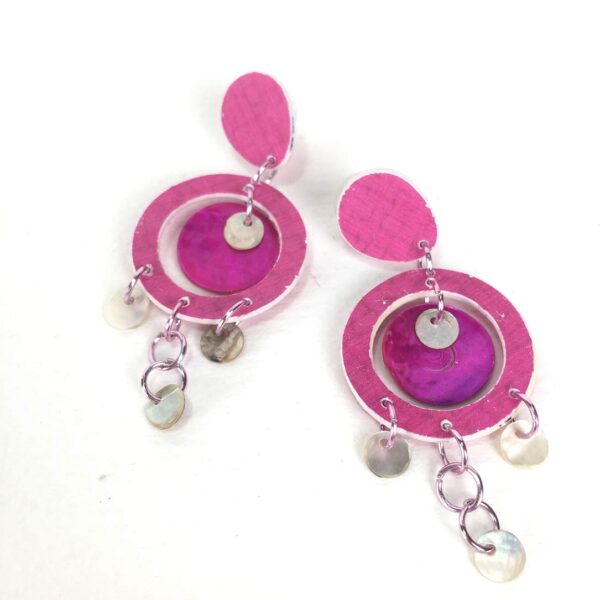 pendientes papel reciclado divertidos alegres elegantes fucsia